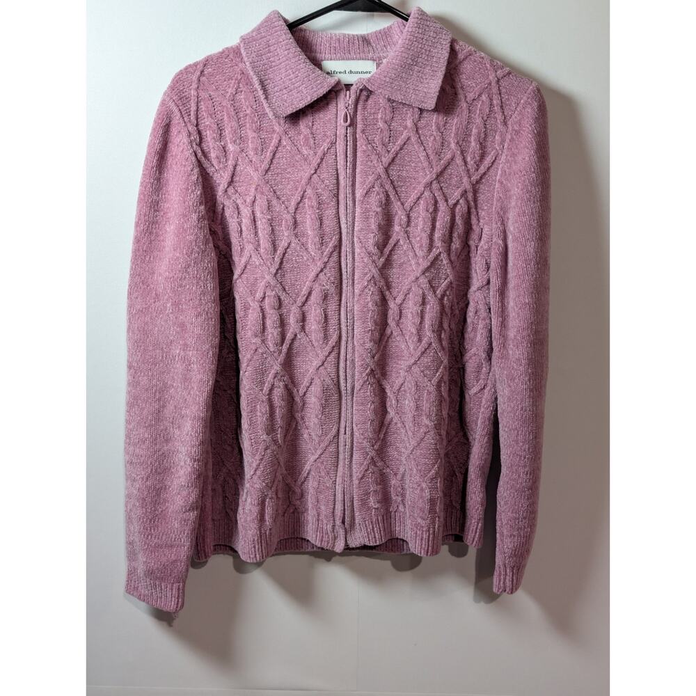 Alfred Dunner Chenille Cozy Zip Sweater Cardigan Womens Size Small Lilac Purple